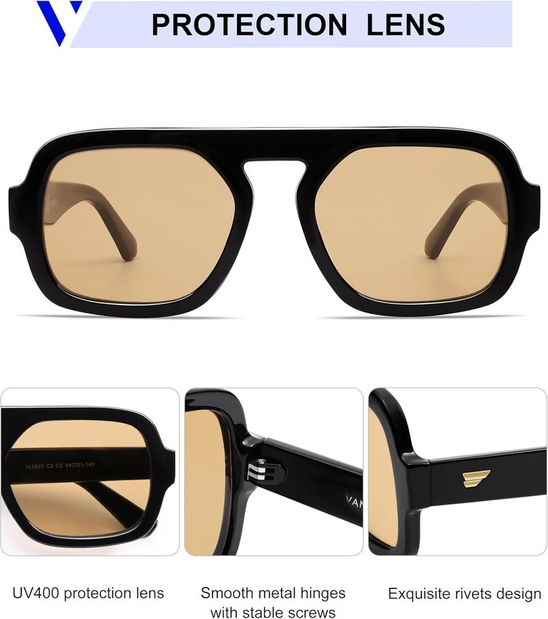 VANLINKER Oversized Retro Square Aviator Sunglasses for Women Men 70s Vintage Style Trendy Big Flat Top Sun Glasses VL9826 - Image 4